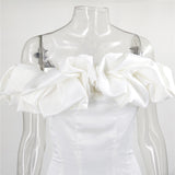 Purpdrank - White Elegant Vintage Party Dress Women Autumn Ruffle Puff Sleeve Bodycon Dress Slash Neck Slim Dress Vestido