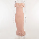 Purpdrank - Strapless Feather Evening Dresses Long Luxury Sweetheart Neckline Bodycon Midi Dress Elegant Formal Party Dresses White
