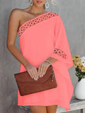 Purpdrank - Fashion Design One Shoulder Sleeve Loose Mini Dress Women Office Casual A-Line Dress Sexy Diagonal Neck Cutout Solid Party Dress