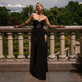 Purpdrank - Sexy Black Mesh Patchwork Strapless Corset Maxi DressesWomen Summer Sleeveless Bodycon Split See Through Party Club Dress