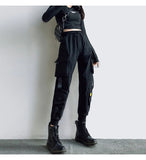 Purpdrank - Streetwear Cargo Pants Women Casual Joggers Black High Waist Loose Female Trousers Korean Style Ribbon Ladies Pants Dropshipping