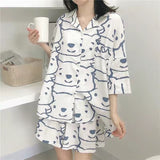 Purpdrank - Korean Pajama for Women Summer Loungewear Sleepwear Sets Girls Sweet Plaid Lapel Pyjama Kawaii Ruffle Pijama Japanese Home Suit