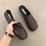 Purpdrank - 2023 New Women Mules Slipper High Quality Soft Leather Round Toe Slipper Slip On Outdoor Sandal Causal Flat Heel Slides