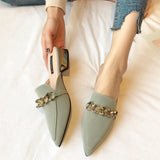 Purpdrank - Slippers Women New Chain Mules Women Slides Square Toe Ladies Striped Shoes Summer Fashion Footwear Square Heel Women Shoes