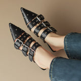 Purpdrank - Retro High Heel Covered Belt Buckle Sandals Women Spring Summer 2023 New Punk Style Versatile Pointed Toe Mules Shoes for Women