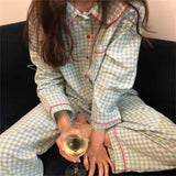 Purpdrank - Plaid Christmas Pajamas Women Korean Sleepwear Autumn Pijamas Cute Clothes Pyjamas 2 Piece Pants Sets Loungewear Pj Suit