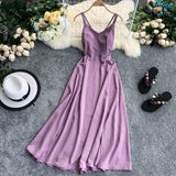 Purpdrank - Women's Holiday Long Dress Cross Sling Backless Solid Color Dress Beach Style Sexy Split Swing Dress Women Purple Dreess