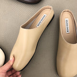 Purpdrank - 2023 New Women Mules Slipper High Quality Soft Leather Round Toe Slipper Slip On Outdoor Sandal Causal Flat Heel Slides