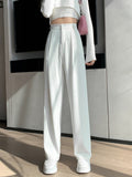 Purpdrank - 2023 Womens Fashion Casual High Waist Loose Wide Leg Pants for Women Spring Autumn New Female Floor-Length White Suits Pants Ladies Long Trousers