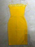 Purpdrank - New Summer Sexy Strapless Backless Feather Black Midi Women Bodycon Bandage Dress Designer Fashion Party Club Dress Vestido