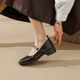 Purpdrank - 2023 New Spring Split Leather Women Shoes Square Toe Mary Jane Shoes for Women Shoes Women Pumps Heels for Women Buckle Strap