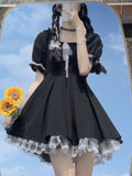 Purpdrank - Kawaii Gothic Lolita Dress Women Goth Harajuku Cute Lace Black Puff Sleeve Short Dresses School Jk Summer Girls