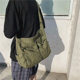 Purpdrank - Large Capacity Canvas Shoulder Bags Solid Soft Denim Leisure Or Travel Bag for Women Fashion  Fatchels Winter Package