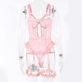 Purpdrank - Embroidery Floral Backless Sexy Mesh Sheer See Through One-piece Rompers Women Sexy Lingerie Slim Bodysuit Babydoll