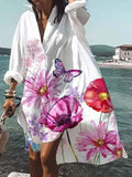 Purpdrank - Women Buttons Shirt Dresses Autumn Elegant Floral Printed Long Sleeve Dress Ladies Casual Loose A-Line Beach Boho Dress Vestidos