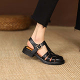 Purpdrank - Genuine Leather Women Retro Fisherman Sandals New Summer Buckle Low Heels Black Khaki White Closed Toe Shoes SmallHut Brand