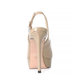 Purpdrank - Genuine Patent Leather Women Slingback Pumps Summer Pointed Toe Office Lady High Thin Heels Apricot Black Platform Party Shoes