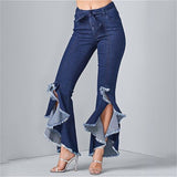 Purpdrank - New Fashion Vintage Denim Flared Pants High Waist Women Hollow Out Hem Streetwear Party Clothes