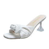 Purpdrank - Fashion Bow Sandals Summer Woman Elegant Slide Shoes for Women Footwear Chinelos Clear Heels Female Slipper Red