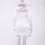 Purpdrank - High Quality Summer Satin Bodycon Dress Women Party Dress Draped White Sexy Dress Celebrity Club Evening Night Dresses