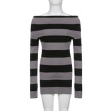 Purpdrank - E-girl Striped Gothic Aesthetic Sexy Dresses Grunge Long Sleeve Knitted Skinny Dress For Women Off Shoulder Streetwear