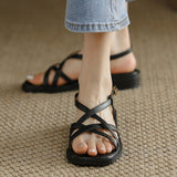 Purpdrank - Size 35-40 New Retro Leather Sandals Woman Ankle Strap Square Low Heels Shoes Ladies Dress Sandals