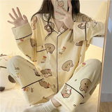 Purpdrank - Cow Print Pajamas Two Piece Set Autumn Pijamas Women Cotton Cute Home Clothes Pyjamas Sleepwear Japanese Style Kawaii