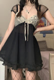 Purpdrank - Patchwork Lace Cute Y2K Chiffon Dresses Women Square Collar Elegant Grunge Fairycore Clothes Ruffles Short A Line Dress