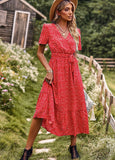 Purpdrank - 2023 New Bohemia Floral Print Ruffles Summer Dress For Women Casual A-line V-neck Sashes Vintage Dress Women Party Dress