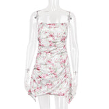 Purpdrank - Floral Printing Satin Dress Sexy Bodycon Night Birthday Party Dresses Strapless Ruched Mini Holiday Women Dress 2023 Summer