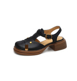 Purpdrank - Summer Sandals Genuine Leather Women Shoes Round Toe Sandals for Women Handmade Retro Light Luxury Roman Shoes Platform Sandals