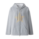 Purpdrank - Hip Hop Zip Up Hoodie Vintage Star Patch Cotton Loose Sweatshirt Jacket Harajuku Gothic Long Sleeve Women Sweatshirt Y2k Clothes