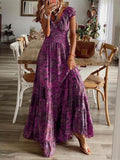 Purpdrank - Fashion V-neck Short Sleeve Floral Print Maxi Dress Women Summer Boho Casual Loose Beach Long Dresses For Women Robe Femme