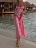 Purpdrank - Pink Camis Long Dresses Women Satin Cut Out Sleeveless Slip Dress Female Backless Sexy Party Dresses Summer Slit Midi Dress