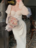 Purpdrank - New Women Elegant Vintage Midi Dress Office Ladies One Piece Solid Clothing Summer Femme Fashion Vestidos