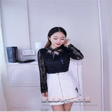 Purpdrank - Women Shirts Lace Long Sleeve Blouse Bow Sweet Floral Hollow Lace Blouses Shirt Female Mesh Blusas 2023 Spring Women Tops