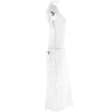 Purpdrank - Sexy Hollow Out Midi Dress for Women Summer Elegant Chic V-Neck Slim Party Dress White Short Sleeve Casual Dress