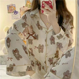Purpdrank - Cow Print Pajamas Two Piece Set Autumn Pijamas Women Cotton Cute Home Clothes Pyjamas Sleepwear Japanese Style Kawaii