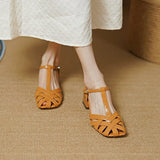 Purpdrank - New Summer Sandals Women Shoes 2023 Round Toe Chunky Heel Women Sandals Heels Ladies Shoes Casual Leather Shoes for Women