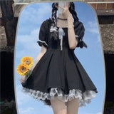 Purpdrank - Kawaii Gothic Lolita Dress Women Goth Harajuku Cute Lace Black Puff Sleeve Short Dresses School Jk Summer Girls