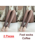 Purpdrank - 1/2pcs Translucent Wool Pants Sock Winter Stocking Fake Pantyhose Women's Thermal Pants Fleece Lined Warm Legging Tights