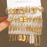 Purpdrank - Gold Color Pearl Hoop Earrings Set Metal Dangle Earrings Vintage Circle Geometric Twist for Women Girls Trendy Jewelry Gifts