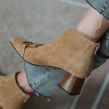 Purpdrank - New Autumn/Winter Women Boots Sheep Suade Square Toe Square Heel Mid-Heel Ankle Boots Fringed Zipper Fashion Office Lady Shoes