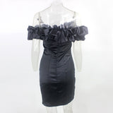 Purpdrank - White Elegant Vintage Party Dress Women Autumn Ruffle Puff Sleeve Bodycon Dress Slash Neck Slim Dress Vestido