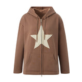 Purpdrank - Hip Hop Zip Up Hoodie Vintage Star Patch Cotton Loose Sweatshirt Jacket Harajuku Gothic Long Sleeve Women Sweatshirt Y2k Clothes