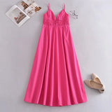 Purpdrank - Eleatic Smocking Green Cotton V Neck Summer Women's Dress Sleevless Long Green Maxi Casual Strapy Dress Solid Female
