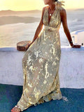 Purpdrank - Fashion Lady Summer Solid Maxi Dresses Women Patchwork Sleeveless Long Dress Sexy Deep V Neck Beach Party Dress Vestidos