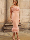 Purpdrank - Strapless Feather Evening Dresses Long Luxury Sweetheart Neckline Bodycon Midi Dress Elegant Formal Party Dresses White
