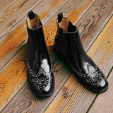 Purpdrank - Genuine Leather Classic Chelsea Boots Woman  Slip On Ladies Rivets Ankle Boots Simple Comfortable Winter Warm Shoes Size 43