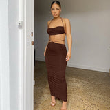 Purpdrank - 2023 Summer Y2K Dress Sets Women Sexy Halter Backless Crop Top Midi Skirts 2 Piece Sets Elegant Outfits Beach Vacation